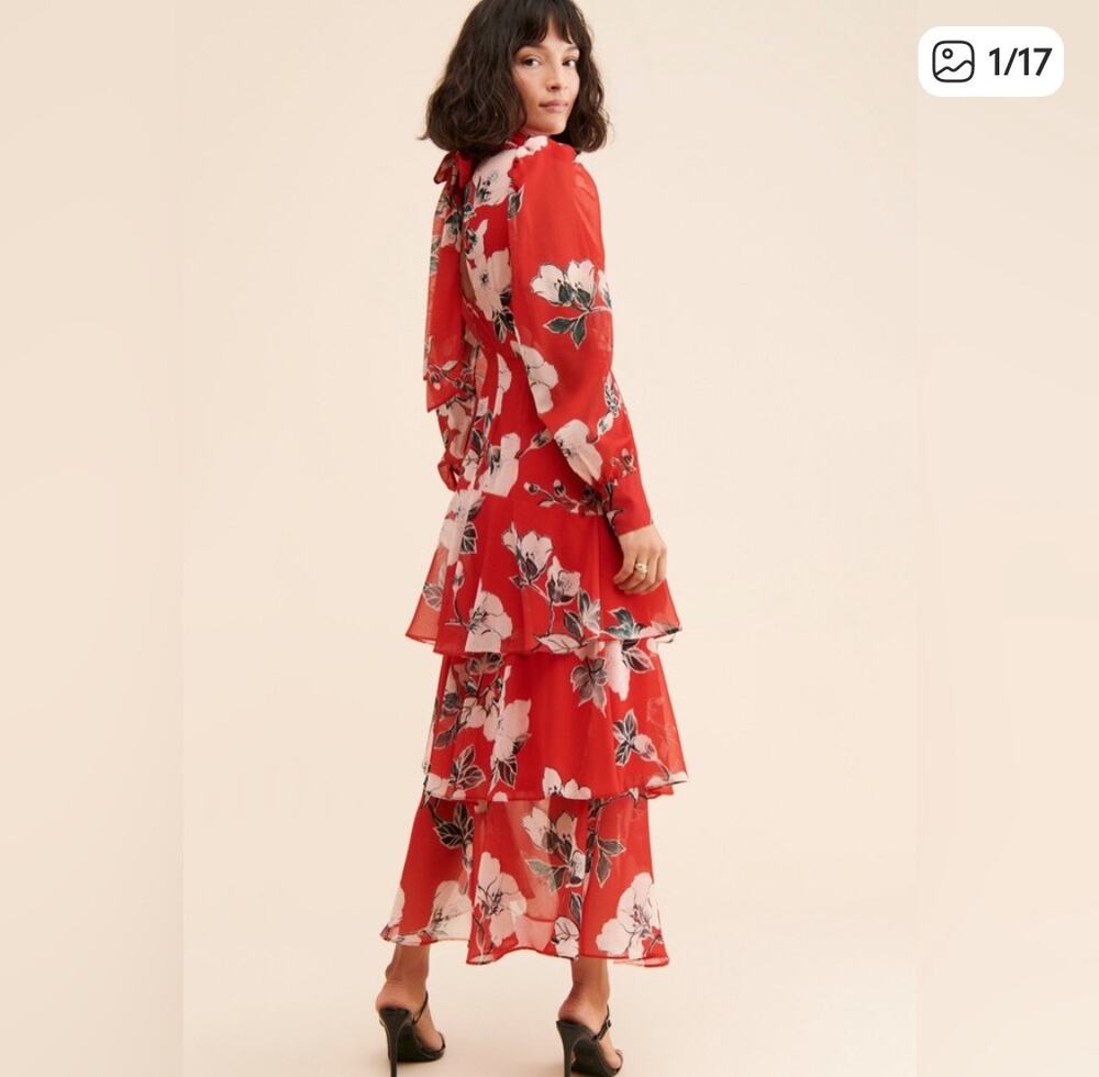 Anthropologie Exquise Floral Tiered Mock-Neck Maxi Dress Size X Small
